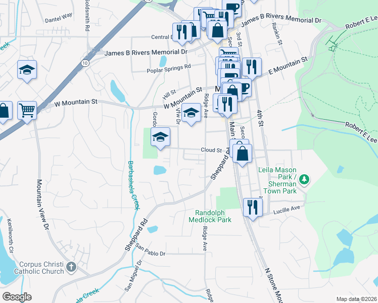 map of restaurants, bars, coffee shops, grocery stores, and more near 5258 Cloud Street in Stone Mountain
