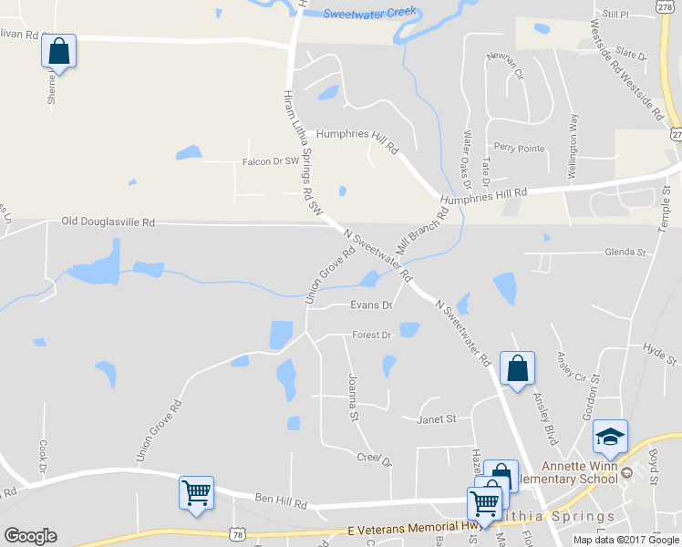 map of restaurants, bars, coffee shops, grocery stores, and more near 6222 Union Grove Road in Lithia Springs