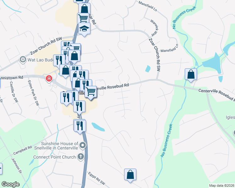 map of restaurants, bars, coffee shops, grocery stores, and more near 3816 Wood Hollow Way in Snellville