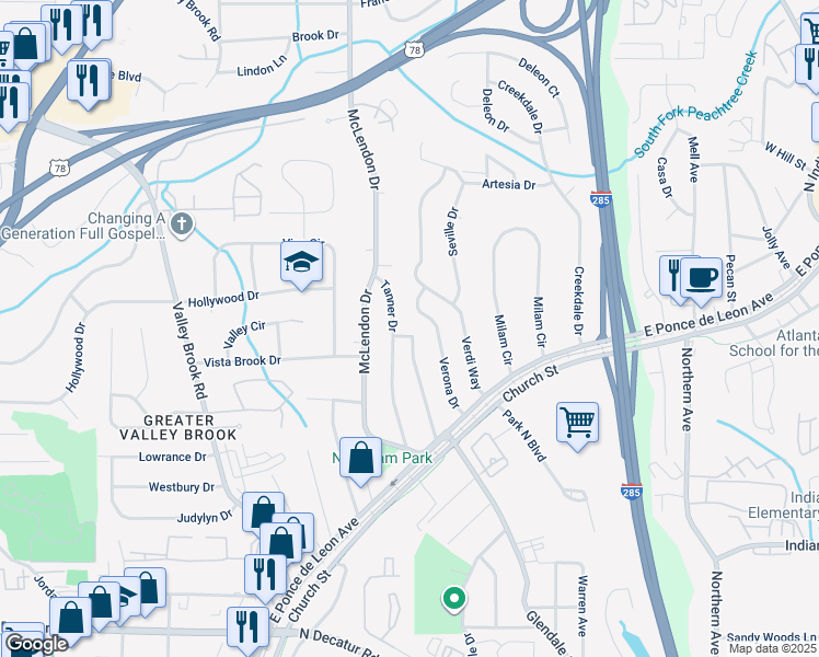 map of restaurants, bars, coffee shops, grocery stores, and more near 904 Verona Drive in Clarkston