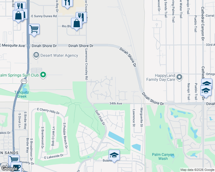 map of restaurants, bars, coffee shops, grocery stores, and more near 6092 Hazeltine Plaza in Palm Springs