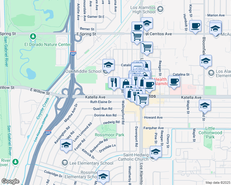 map of restaurants, bars, coffee shops, grocery stores, and more near in Los Alamitos