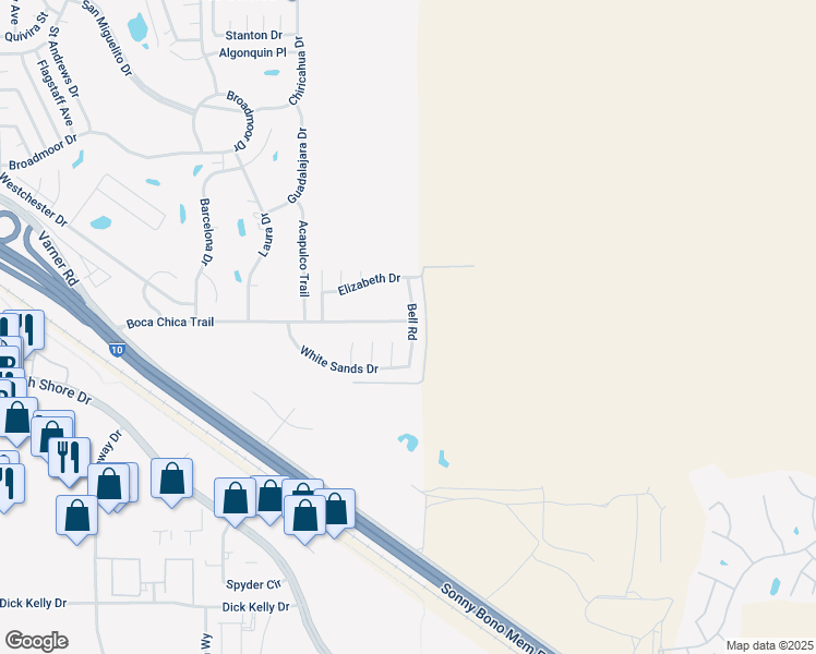 map of restaurants, bars, coffee shops, grocery stores, and more near 73991 Boca Chica Trail in Thousand Palms