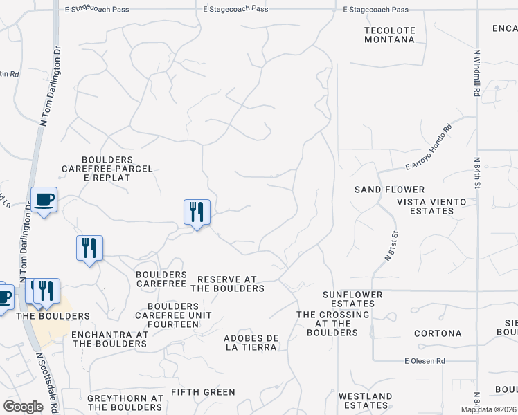 map of restaurants, bars, coffee shops, grocery stores, and more near 1637 North Quartz Valley Road in Scottsdale