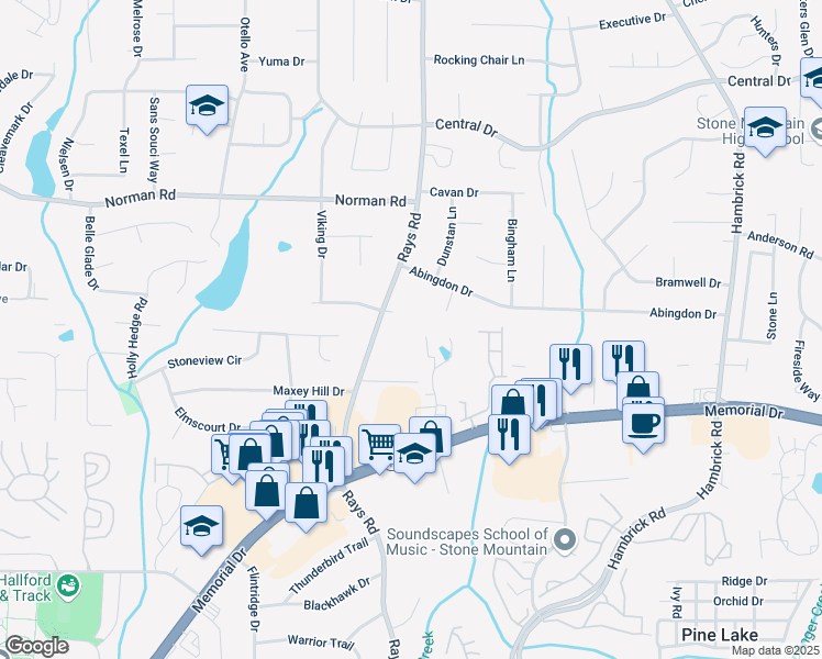 map of restaurants, bars, coffee shops, grocery stores, and more near 871 Rays Road in Stone Mountain