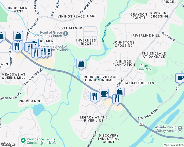 map of restaurants, bars, coffee shops, grocery stores, and more near 400 Brookside Industrial Boulevard in Mableton