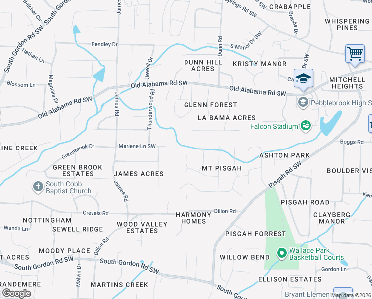 map of restaurants, bars, coffee shops, grocery stores, and more near 1300 Mount Pisgah Downs in Austell