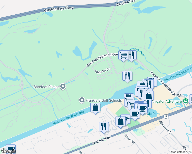 map of restaurants, bars, coffee shops, grocery stores, and more near 5200 Sea Coral Way in North Myrtle Beach