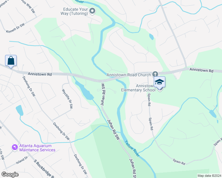 map of restaurants, bars, coffee shops, grocery stores, and more near 4733 Scarborough Place in Stone Mountain