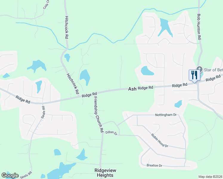 map of restaurants, bars, coffee shops, grocery stores, and more near 2149 Ridge Road in Douglasville