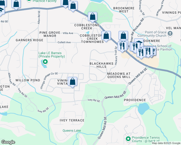 map of restaurants, bars, coffee shops, grocery stores, and more near 6057 Blackhawk Trail Southeast in Mableton