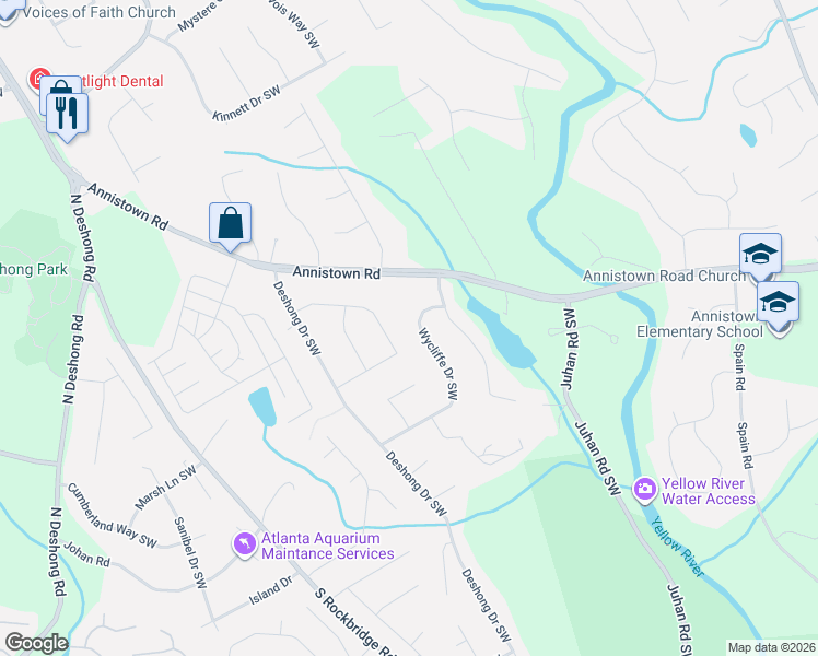 map of restaurants, bars, coffee shops, grocery stores, and more near 4885 Manor Drive Southwest in Stone Mountain