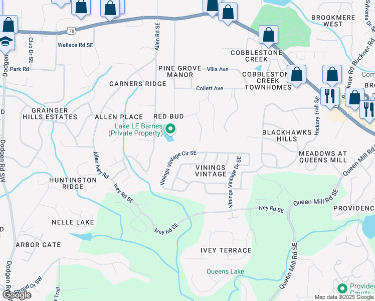 map of restaurants, bars, coffee shops, grocery stores, and more near 403 Vinings Vintage Circle Southeast in Mableton