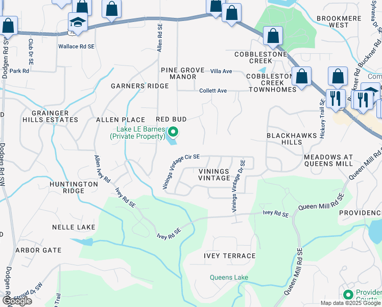 map of restaurants, bars, coffee shops, grocery stores, and more near 403 Vinings Vintage Circle Southeast in Mableton