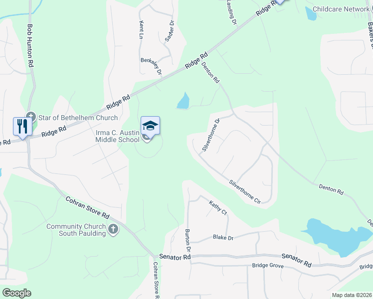 map of restaurants, bars, coffee shops, grocery stores, and more near 735 Silverthorne Circle in Douglasville