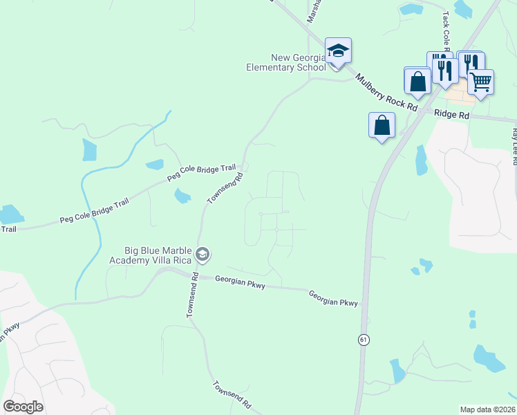 map of restaurants, bars, coffee shops, grocery stores, and more near 52 Cottontail Lane in Villa Rica