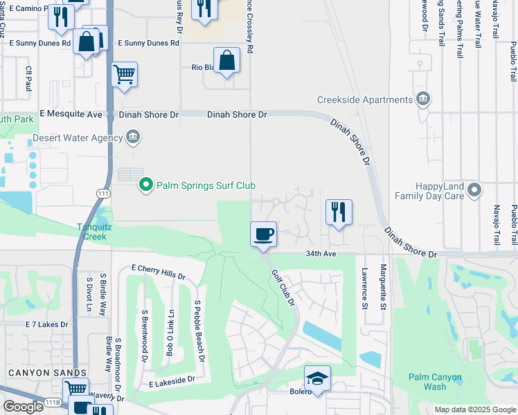 map of restaurants, bars, coffee shops, grocery stores, and more near 1621 Augusta Plaza in Palm Springs