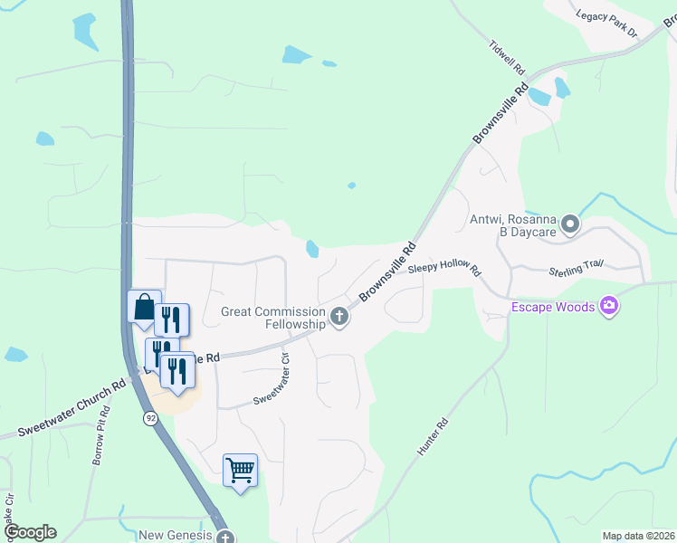 map of restaurants, bars, coffee shops, grocery stores, and more near 138 Mercy Way in Powder Springs