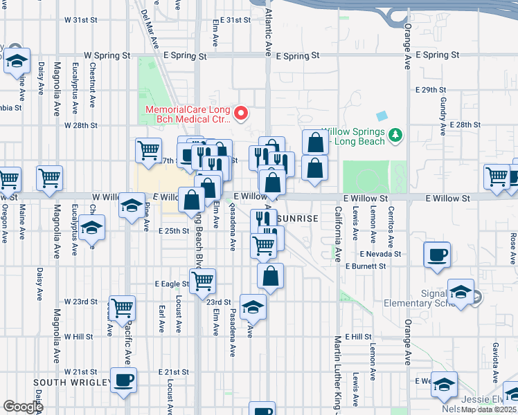map of restaurants, bars, coffee shops, grocery stores, and more near in Long Beach