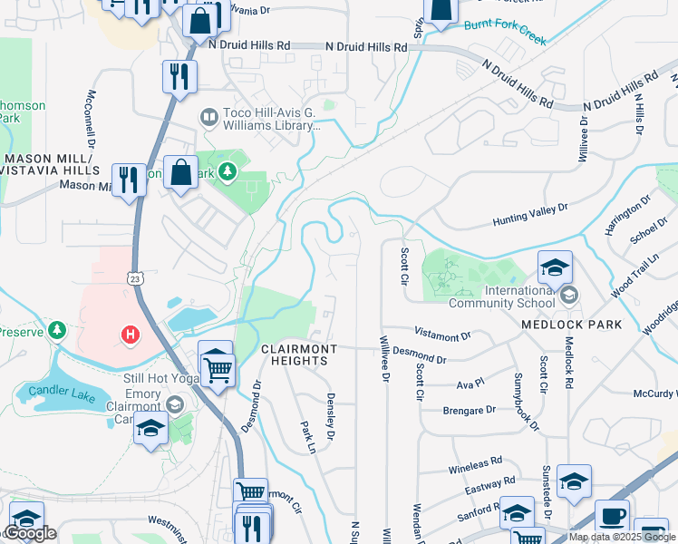 map of restaurants, bars, coffee shops, grocery stores, and more near 883 Heritage Place in Decatur