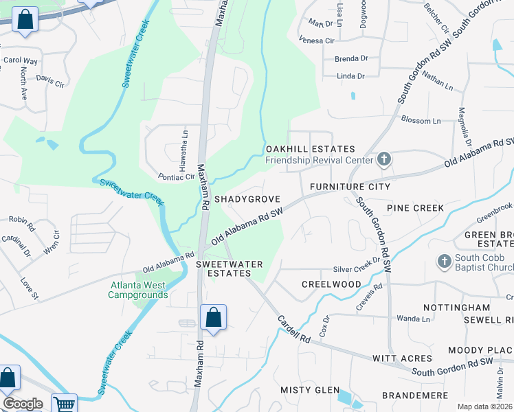 map of restaurants, bars, coffee shops, grocery stores, and more near in Mableton