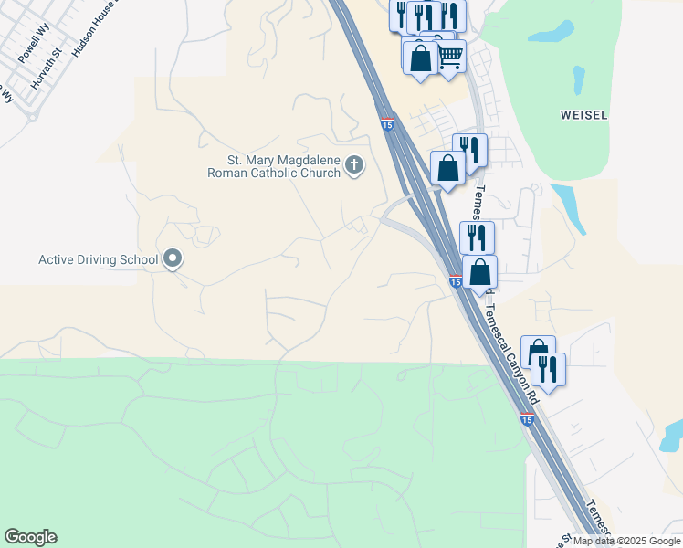 map of restaurants, bars, coffee shops, grocery stores, and more near Retreat Parkway in Temescal Valley