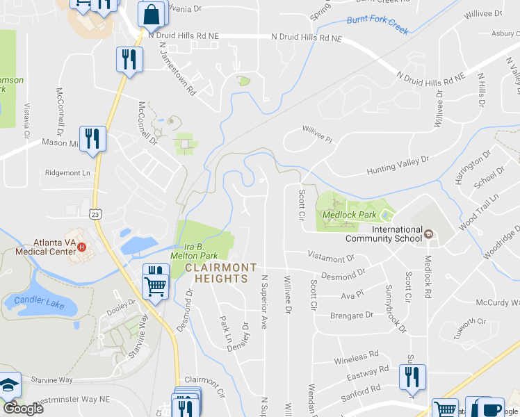 map of restaurants, bars, coffee shops, grocery stores, and more near 892 North Superior Avenue in Decatur