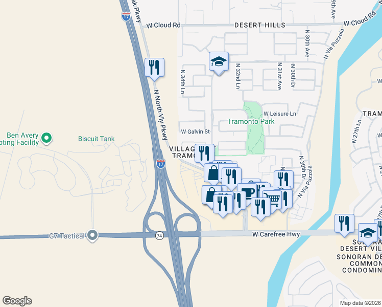 map of restaurants, bars, coffee shops, grocery stores, and more near 3438 West Darien Way in Phoenix