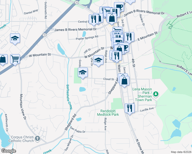 map of restaurants, bars, coffee shops, grocery stores, and more near 5258 Cloud Street in Stone Mountain