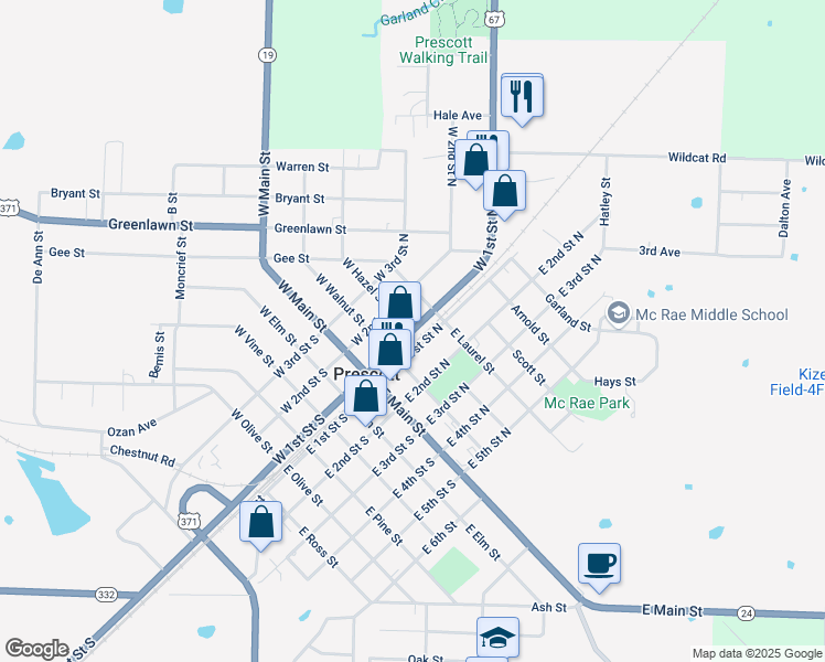 map of restaurants, bars, coffee shops, grocery stores, and more near 300 West 1st Street North in Prescott