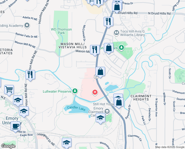map of restaurants, bars, coffee shops, grocery stores, and more near 1700 Clairmont Road in Decatur