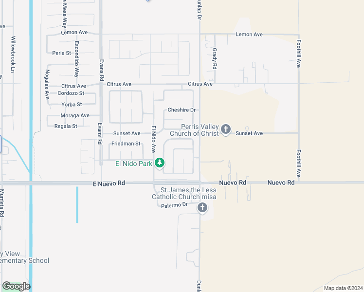 map of restaurants, bars, coffee shops, grocery stores, and more near 1526 Korbel Street in Perris