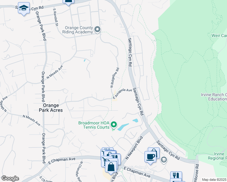 map of restaurants, bars, coffee shops, grocery stores, and more near in Orange