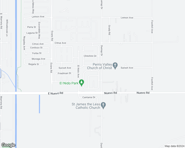 map of restaurants, bars, coffee shops, grocery stores, and more near 1526 Korbel Street in Perris