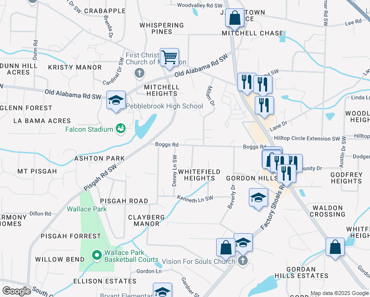 map of restaurants, bars, coffee shops, grocery stores, and more near 730 Boggs Road in Mableton