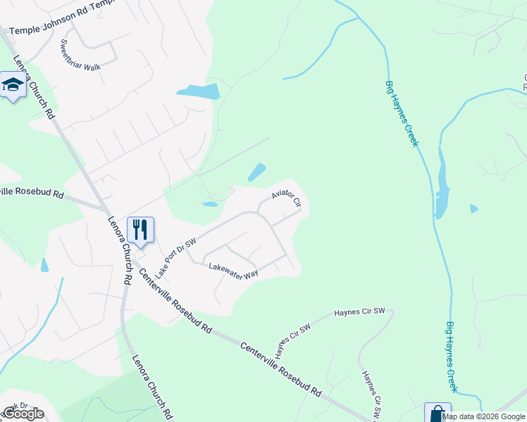 map of restaurants, bars, coffee shops, grocery stores, and more near 2901 Aviator Circle in Snellville