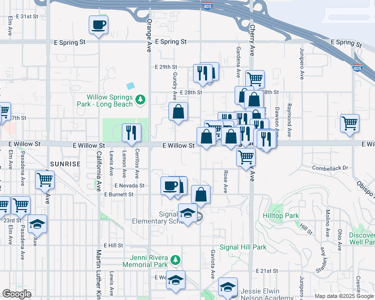 map of restaurants, bars, coffee shops, grocery stores, and more near in Long Beach