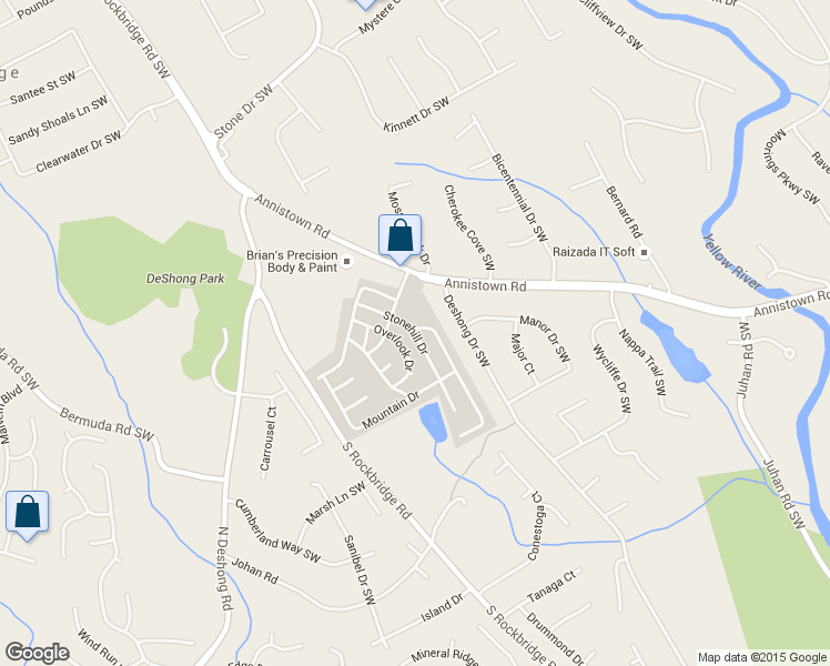 map of restaurants, bars, coffee shops, grocery stores, and more near 386 Stonehill Drive in Stone Mountain