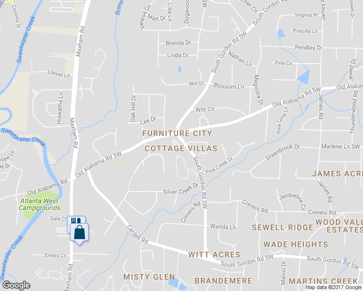 map of restaurants, bars, coffee shops, grocery stores, and more near 6187 Grovecrest Way Southwest in Austell