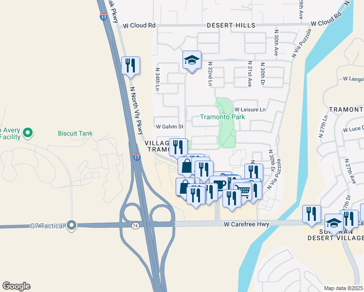 map of restaurants, bars, coffee shops, grocery stores, and more near 35127 North 34th Avenue in Phoenix