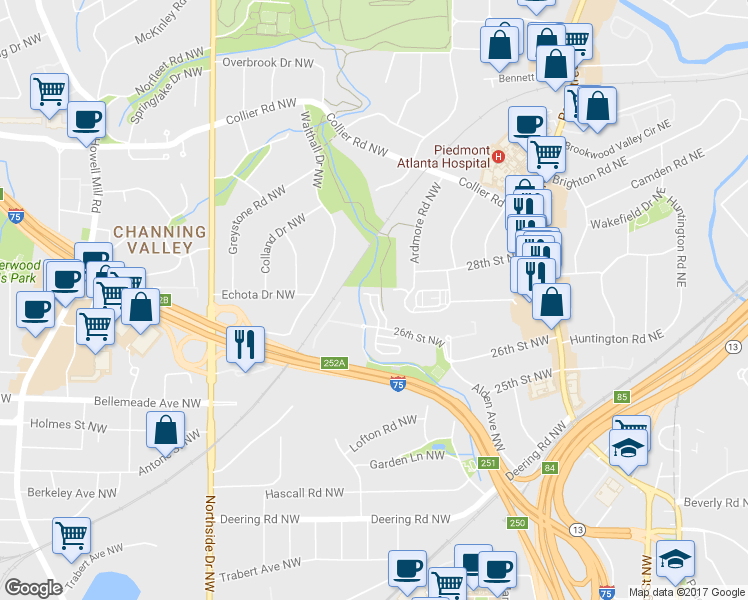 map of restaurants, bars, coffee shops, grocery stores, and more near 291 Goodson Way Northwest in Atlanta