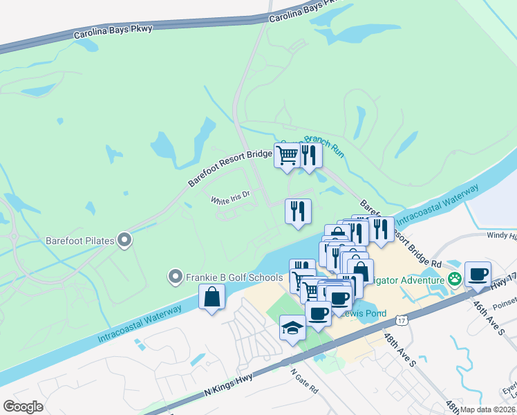 map of restaurants, bars, coffee shops, grocery stores, and more near 2200 Tidewatch Way in North Myrtle Beach