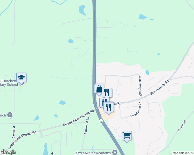 map of restaurants, bars, coffee shops, grocery stores, and more near 609 Water Way Trail in Powder Springs