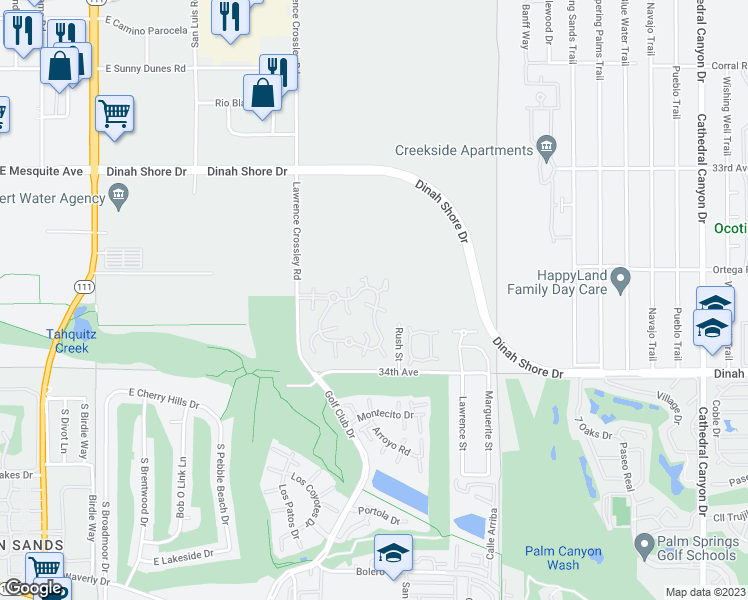 map of restaurants, bars, coffee shops, grocery stores, and more near 6092 Hazeltine Plaza in Palm Springs