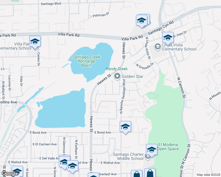 map of restaurants, bars, coffee shops, grocery stores, and more near 996 North Antonio Circle in Orange