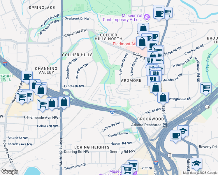 map of restaurants, bars, coffee shops, grocery stores, and more near 291 Goodson Way Northwest in Atlanta