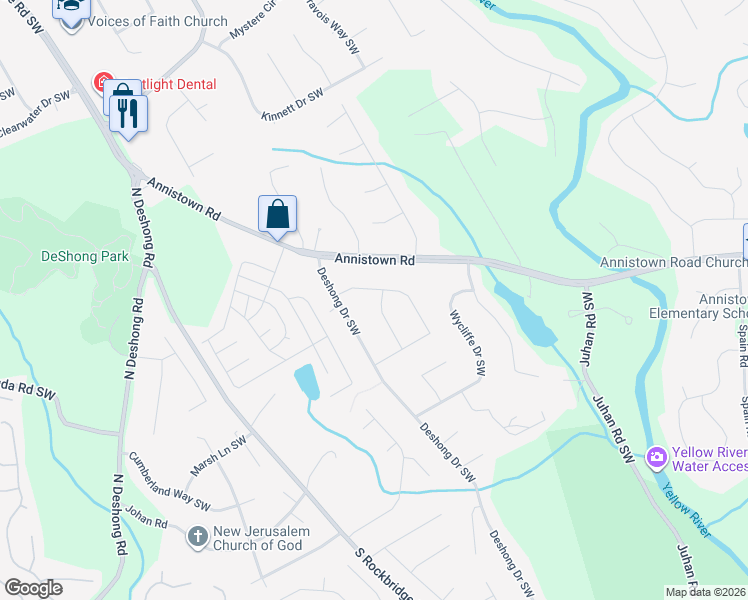 map of restaurants, bars, coffee shops, grocery stores, and more near 4974 Manor Drive Southwest in Stone Mountain