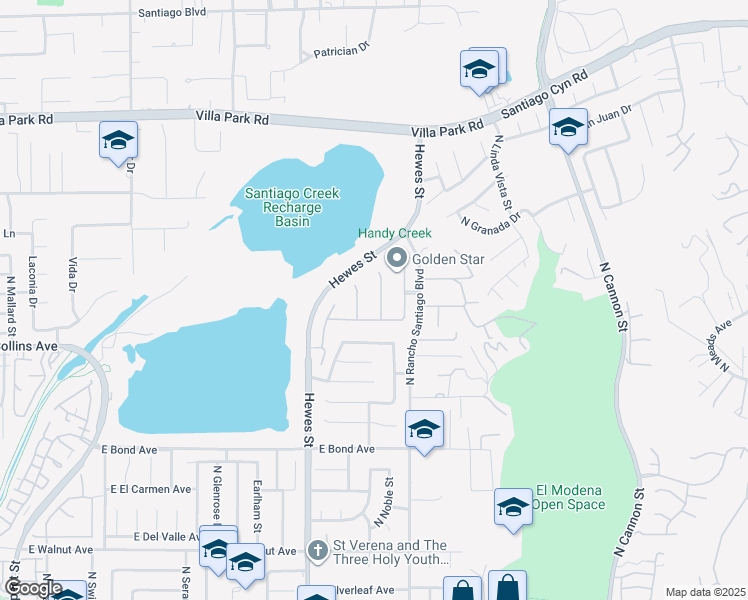 map of restaurants, bars, coffee shops, grocery stores, and more near 996 North Antonio Circle in Orange