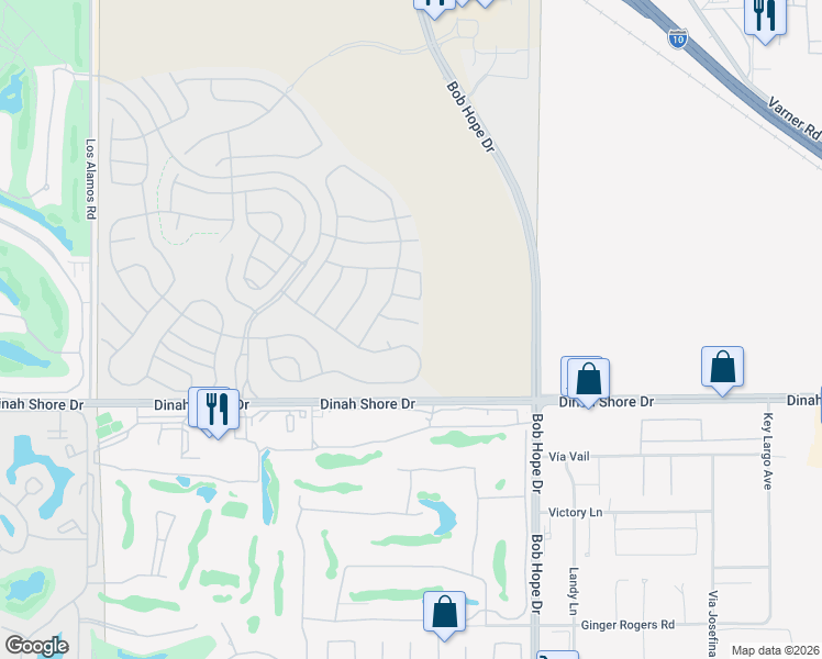 map of restaurants, bars, coffee shops, grocery stores, and more near 27 Pinot Noir in Rancho Mirage