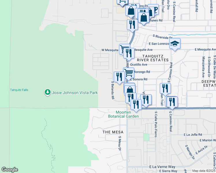 map of restaurants, bars, coffee shops, grocery stores, and more near 1201 Surrey Lane in Palm Springs